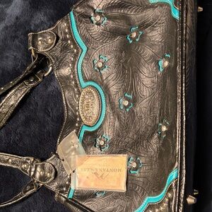 Montana West Black and Teal Floral Shoulder Bag
